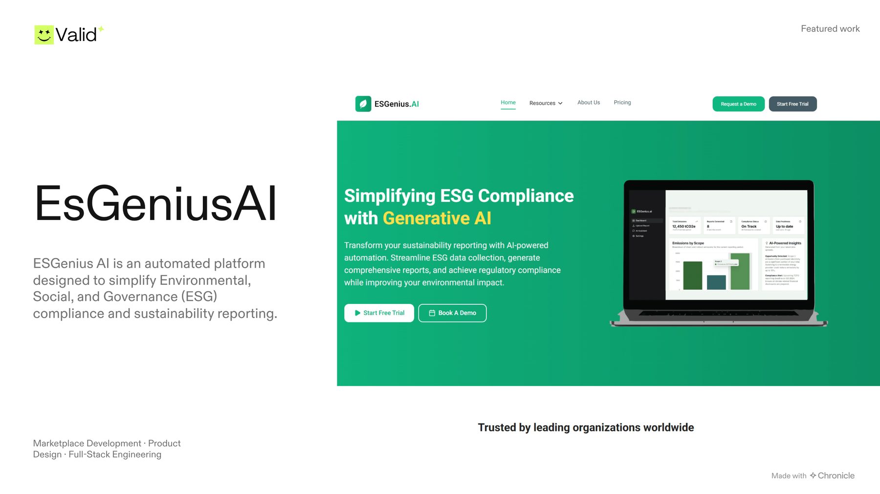 ESGenius.AI ESG compliance dashboard and marketing site